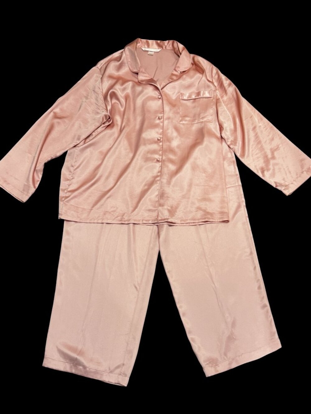 Victoria’s Secret Pink Satin Pajama Set Size Large Button Up Crop Pants - Picture 2 of 7